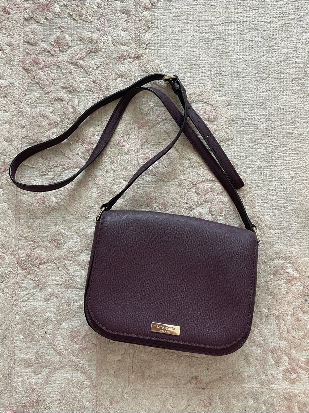 kate spade Laurel Lane Carson plum leather crossbody with gold hardware